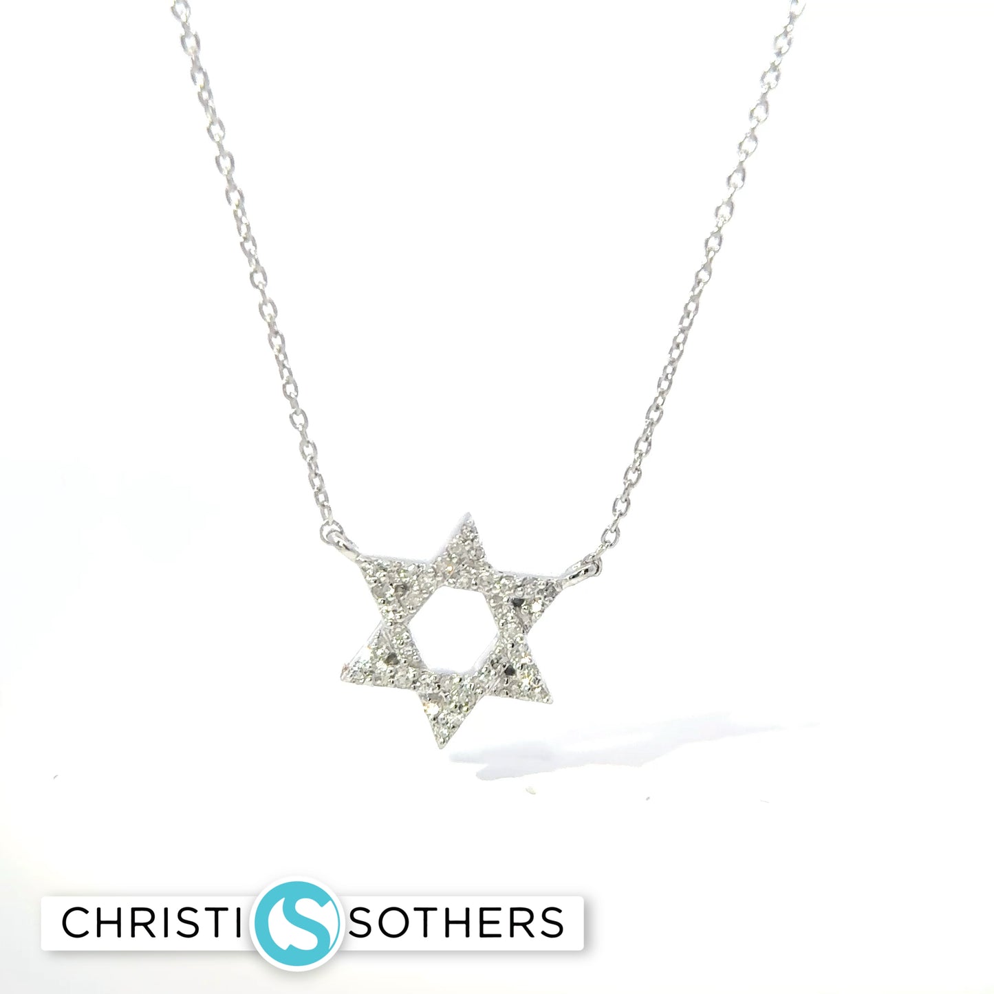 14KT Gold Magen David with Studded Chain