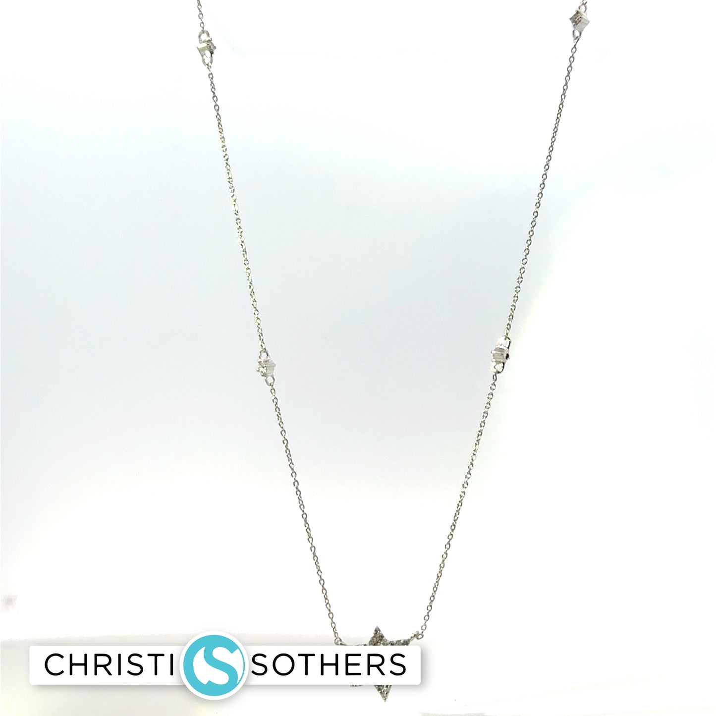 14KT Gold Magen David with Studded Chain