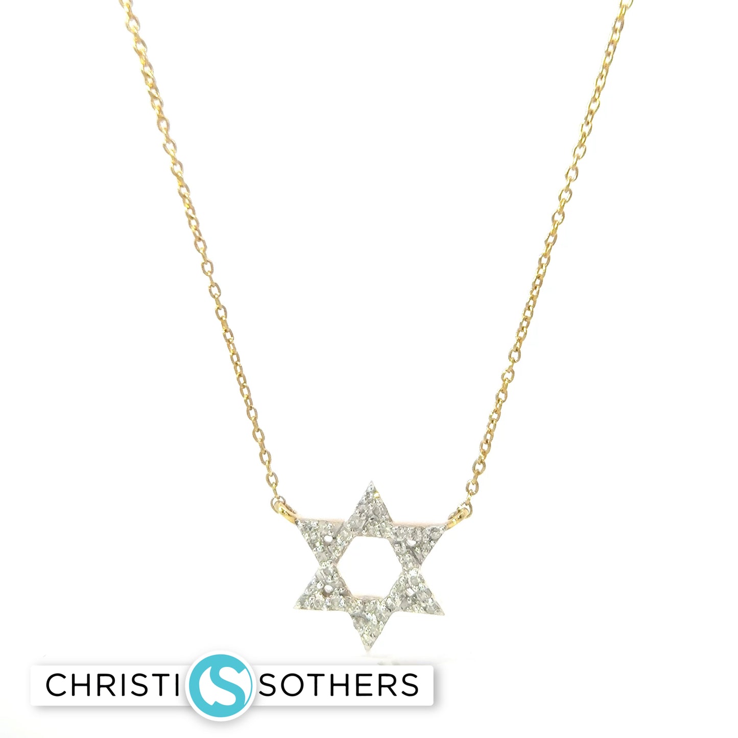 14KT Gold Magen David with Studded Chain