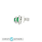 Load image into Gallery viewer, 18KT White Gold Emerald & Diamond Pushback Stud Earrings