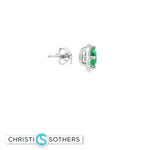 Load image into Gallery viewer, 14KT White Gold Emerald & Diamond Pushback Stud Earrings