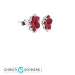 Load image into Gallery viewer, 18KT White Gold Natural Ruby & Diamond Cabochon Flower Stud Earrings