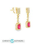 Load image into Gallery viewer, 18KT Yellow Gold Ruby & Diamond Pushback Drop Earrings