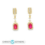 Load image into Gallery viewer, 18KT Yellow Gold Ruby & Diamond Pushback Drop Earrings
