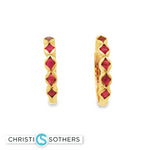 Load image into Gallery viewer, 18KT Yellow Gold Ruby Hoop Earrings