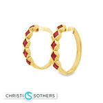 Load image into Gallery viewer, 18KT Yellow Gold Ruby Hoop Earrings