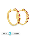 Load image into Gallery viewer, 18KT Yellow Gold Ruby Hoop Earrings