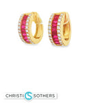 Load image into Gallery viewer, 18KT Yellow Gold Ruby & Diamond Hoop Earrings