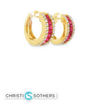 Load image into Gallery viewer, 18KT Yellow Gold Ruby & Diamond Hoop Earrings