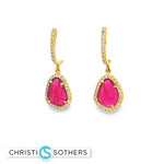 Load image into Gallery viewer, 14KT Yellow Gold Ruby & Diamond Drop Earrings