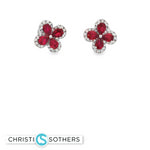 Load image into Gallery viewer, 18KT White Gold Ruby & Diamond Flower Pushback Studs