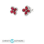 Load image into Gallery viewer, 18KT White Gold Ruby & Diamond Flower Pushback Studs