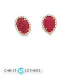 Load image into Gallery viewer, 18KT Rose Gold Ruby & Diamond Halo Pushback Studs (3.44 cttw rubies, 0.85 cttw diamonds)