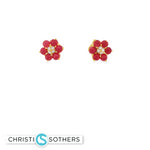 Load image into Gallery viewer, 14KT Yellow Gold Diamond & Ruby Flower Studs