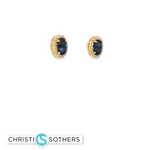 Load image into Gallery viewer, 18KT Yellow Gold Sapphire & Diamond Pushback Studs (1.28 cttw sapphires, 0.18 cttw diamonds)