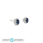 Load image into Gallery viewer, 14KT White Gold Sapphire & Diamond Sunburst Pushback Studs
