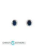 Load image into Gallery viewer, 14KT White Gold Sapphire & Diamond Sunburst Pushback Studs