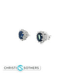 Load image into Gallery viewer, 14KT White Gold Sapphire & Diamond Sunburst Pushback Studs