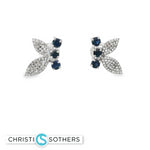 Load image into Gallery viewer, 14KT White Gold Sapphire & Diamond Butterfly Pushback Studs