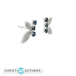 Load image into Gallery viewer, 14KT White Gold Sapphire & Diamond Butterfly Pushback Studs
