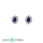 Load image into Gallery viewer, 18KT White Gold Sapphire & Diamond Pushback Studs (1.28 cttw sapphires, 0.33 cttw diamonds)