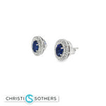 Load image into Gallery viewer, 18KT White Gold Sapphire & Diamond Pushback Studs (1.28 cttw sapphires, 0.33 cttw diamonds)