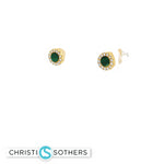 Load image into Gallery viewer, 14KT Yellow Gold Emerald & Diamond Pushback Stud Earrings