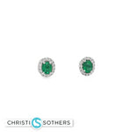 Load image into Gallery viewer, 14KT White Gold Emerald & Diamond Stud Earrings