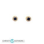 Load image into Gallery viewer, 18KT Yellow Gold Sapphire & Diamond Halo Stud Earrings