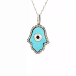 Load image into Gallery viewer, 18KT White Gold Diamond & Turquoise Hamsa Pendant (2.53 cttw turquoise, 0.20 cttw diamonds)