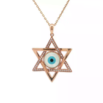 Load image into Gallery viewer, 14KT Rose Gold Diamond & Blue Evil Eye Magen David Pendant