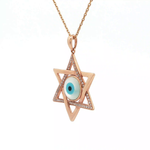 Load image into Gallery viewer, 14KT Rose Gold Diamond & Blue Evil Eye Magen David Pendant