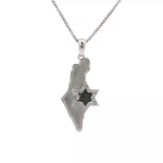 Load image into Gallery viewer, 14KT White Gold Diamond State of Israel Map & Magen David Pendant