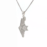 Load image into Gallery viewer, 14KT White Gold Diamond State of Israel Map & Magen David Pendant