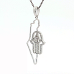 Load image into Gallery viewer, 14KT White Gold Diamond State of Israel & Hamsa Pendant