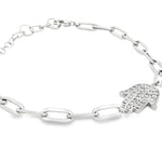Load image into Gallery viewer, Sterling Silver Hamsa Bracelet with Round Stone