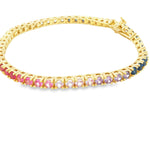 Load image into Gallery viewer, Gold-Plated Sterling Silver Multicolor CZ Tennis Bracelet (3 mm stones)