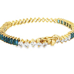 Load image into Gallery viewer, Gold-Plated Sterling Silver Blue & White Tennis Bracelet