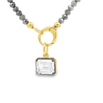 Load image into Gallery viewer, Two-Tone Gold-Plated Beaded Necklace with Emerald-Cut Crystal Pendant