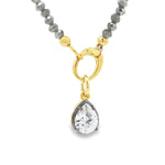 Load image into Gallery viewer, Two-Tone Gold-Plated Beaded Necklace with Pear Crystal Pendant