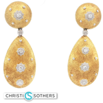 Load image into Gallery viewer, 18KT Yellow Gold Textured Diamond Drop Earrings (0.23 cttw)