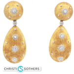 Load image into Gallery viewer, 18KT Yellow Gold Textured Diamond Drop Earrings (0.23 cttw)