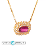 Load image into Gallery viewer, 18KT Yellow Gold Rubellite Tourmaline Charm Necklace with Diamond Accents (1.55 ct)