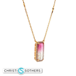 Load image into Gallery viewer, 18KT Yellow Gold Emerald-Cut Tourmaline Charm Necklace with Diamond Accents (2.15 ct)
