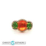 Load image into Gallery viewer, 14KT Yellow Gold Multistone Cabochon Ring with Garnet, Tsavorite & Diamond Accents
