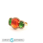 Load image into Gallery viewer, 14KT Yellow Gold Multistone Cabochon Ring with Garnet, Tsavorite & Diamond Accents