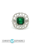 Load image into Gallery viewer, 18KT White Gold Square Emerald Cocktail Ring with Diamond Accents (2.50 cttw)