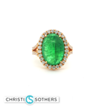 Load image into Gallery viewer, 18KT Yellow Gold Cabochon Emerald Cocktail Ring with Diamond Accents (10.22 ct)