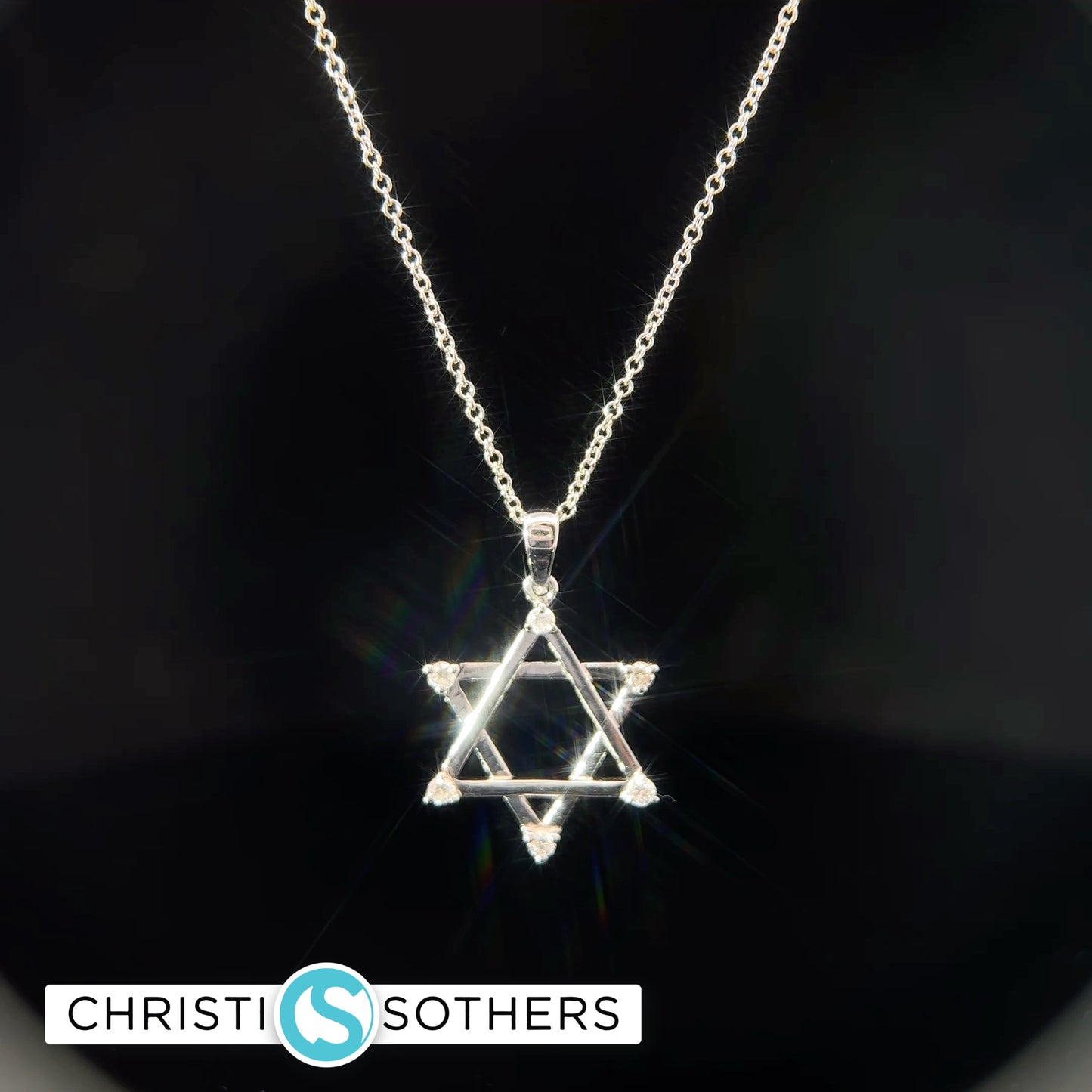 14KT White Gold Diamond Studded Magen David
