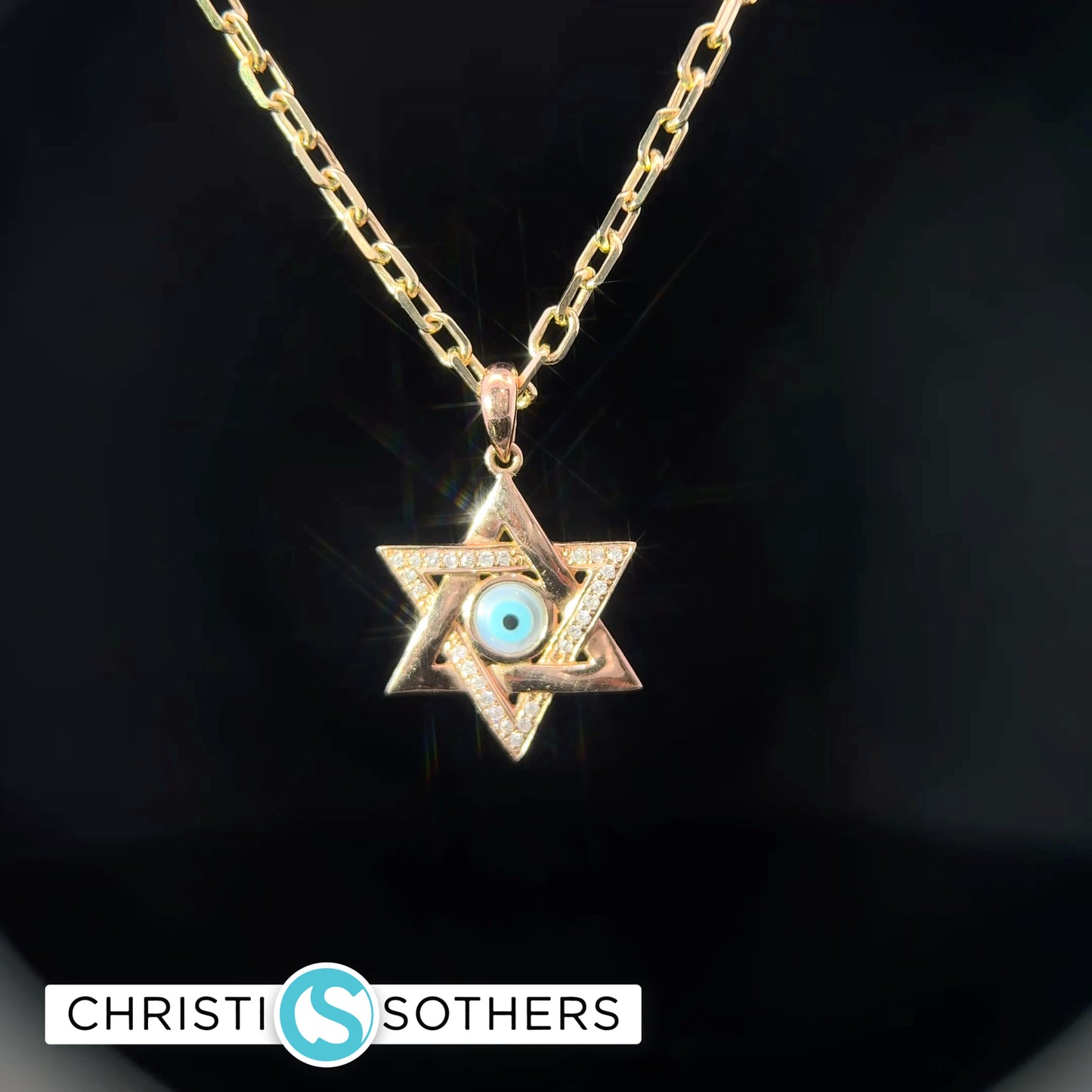14KT Rose Gold Diamond Magendavid w/ Evil Eye Pendant